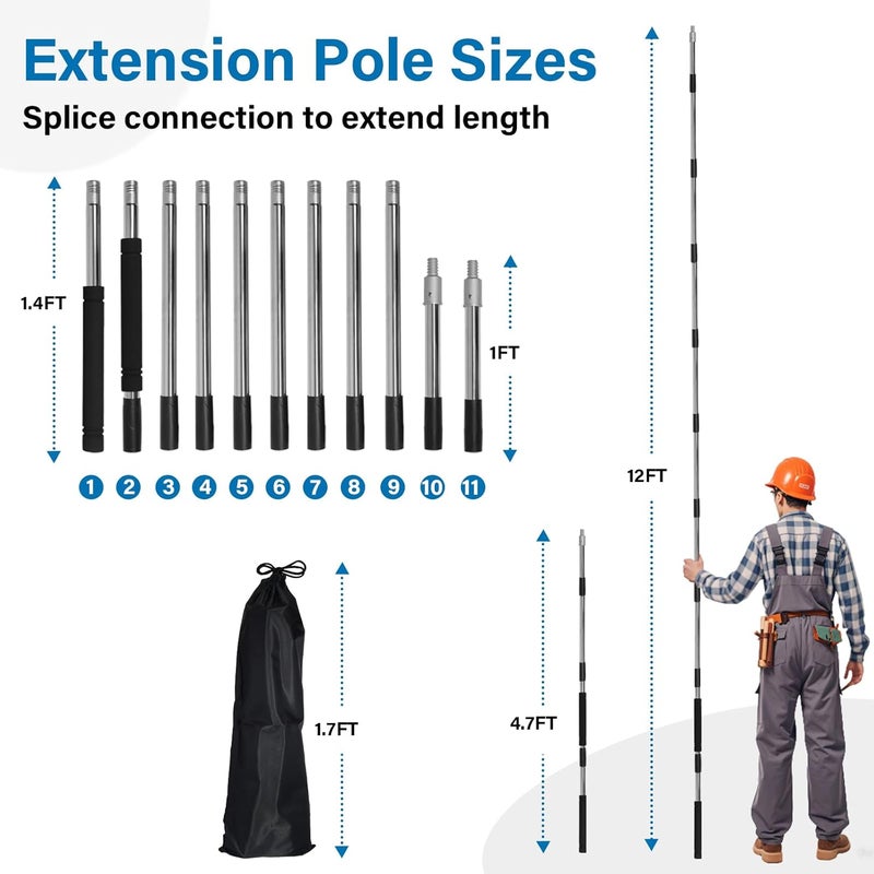 Greeily Paint Extension Pole, 2Ft to 12Ft Paint Roller Extension Pole Multi-Purpose Splice Extension Pole for Outdoor Spray Paint Roller Cleaning and Chandelier (43-135'') - Image 2